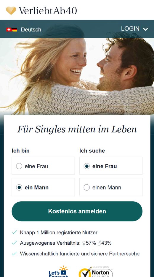 VerliebtAb40 im Browser auf dem Smartphone
