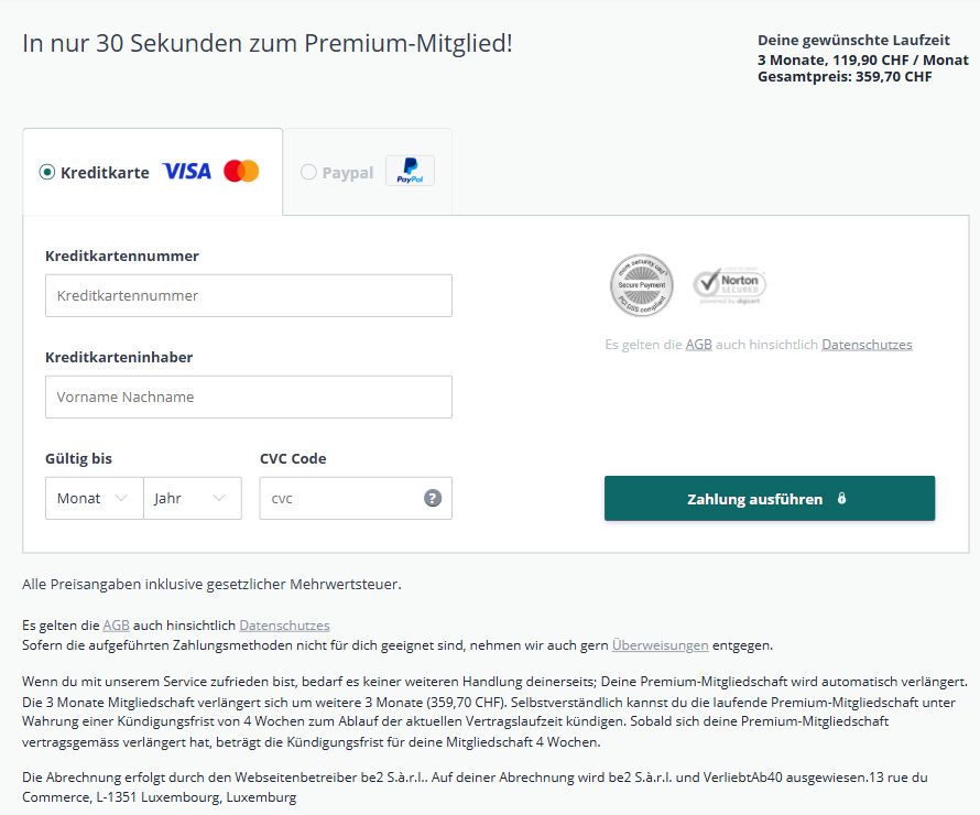 Schritt 2 der Bestellung mit Verlängerung und Kündigungsfrist von 4 Wochen