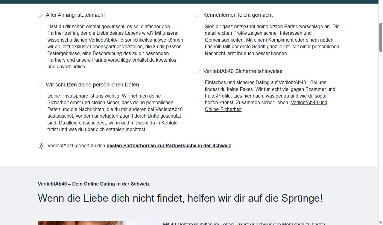 Abschnitt Warum VerliebtAb40 eine gute Wahl ist